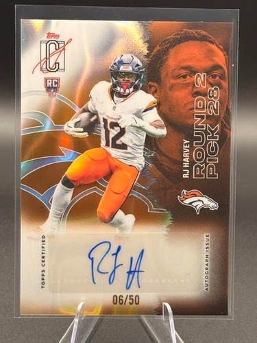 RJ Harvey /50 RC Auto 2025 Topps Signature Class #127 Orange Lava Chrome Broncos