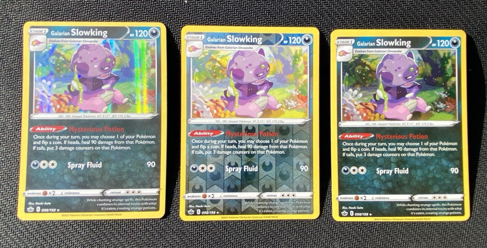3x Galarian Slowking 098/198 Variant Set Holo/ReverseHolo/CosmosHolo NEAR MINT