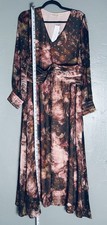 Soft Surroundings Rina Silk Maxi Dress Womens 12 Red Gold Long Sleeve Flowy NWT