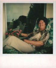 Old Vintage Photo COLOR POLAROID SOLO WOMAN YARD HOUSE PLANT INSTANT PHOTOGRAPH