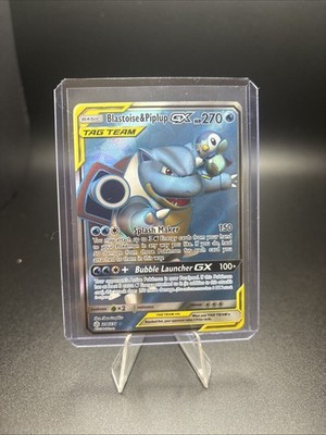 2019 Pokemon Blastoise and Piplup GX Full Art Sun & Moon Cosmic Eclipse 214/236