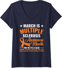 March Is Multiple Sclerosis Awareness Month Warrior Ladies' V-Neck Tshirt