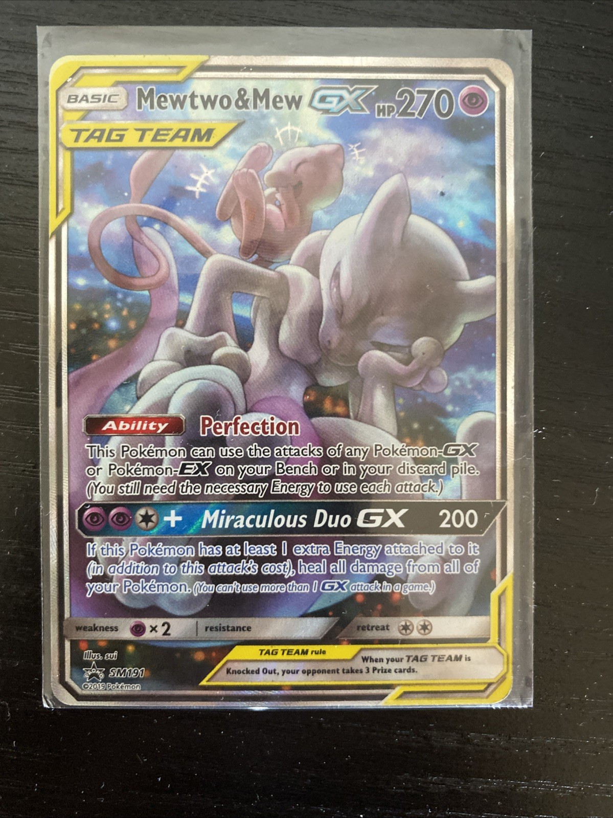 Mewtwo & Mew GX SM191 Black Star Alt Art Holo Pokemon Card--