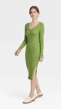 Women's Long Sleeve Sweater Dress - Color Green Size Medium
