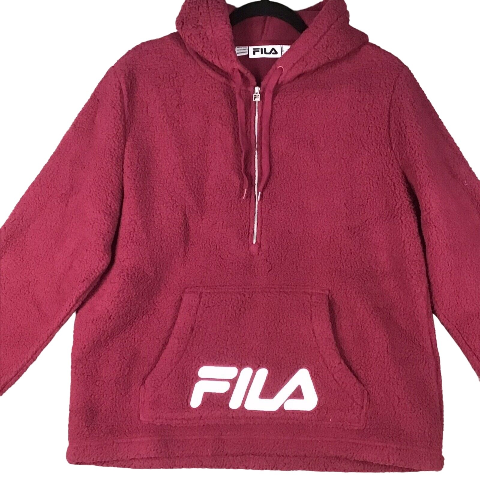 Giacca donna Fila taglia XL rossa leoma sherpa full zip cappuccio coulisse morbida