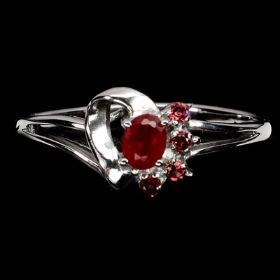 925 Sterlingsilber Ring Oval Rubin 4x3mm Rhodolith Granat Edelstein Schmuck Sz 8 - Bild 1 von 4
