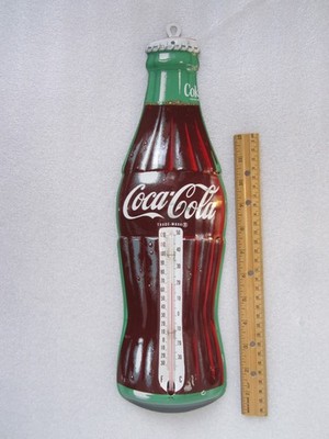 1950 s COCA-COLA BOTTLE ADVERTISING METAL WALL THERMOMETER PERFECT FOR MAN CAVE