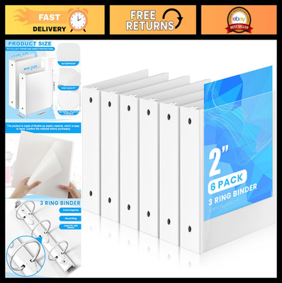 6 Pcs Mini 2'' Plastic 3 Ring Binders - 375 Sheet Capacity, Fits 5.5x8.5 Paper, F