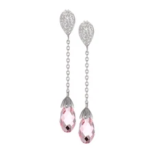 Finecraft Briolette Drop Earrings with Pink & White Crystals in Sterling Silver