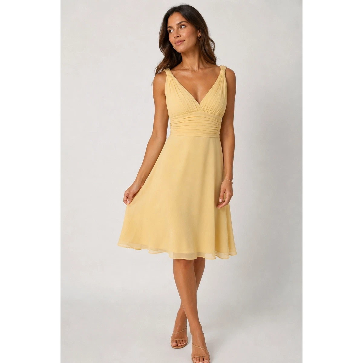 should bridesmaid dresses match the bride Prosperina Greer Sunshine Yellow Stripe Cotton Midi Dress main image 0