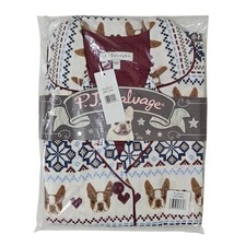 PJ Salvage Flannel Pajama Set Dogs Hearts Women XL Natural Top  Pants NWT  