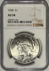 1928 Peace Dollar $1 NGC AU58 ‼️BLAST WHITE & LOOKS UNCIRCULATED - KEY DATE‼️
