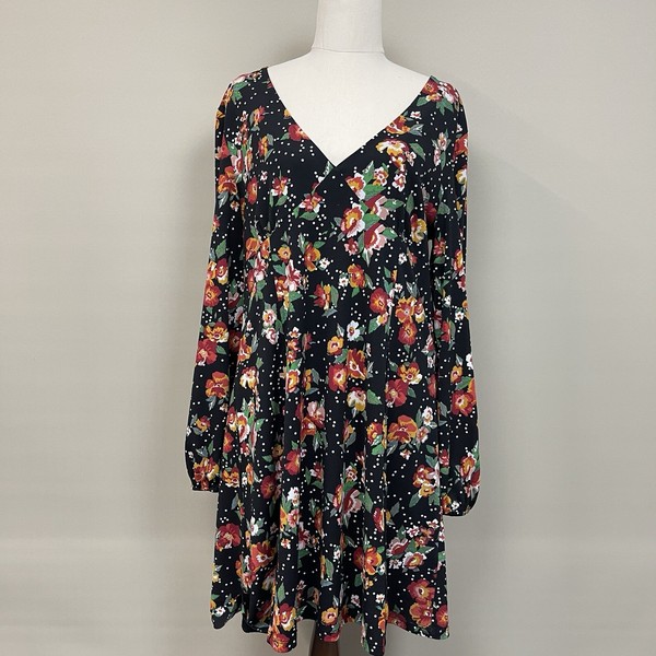 Sportsgirl Mini A-Line Dress Women Size L Floral V-Neck Multicoloured Stretchy