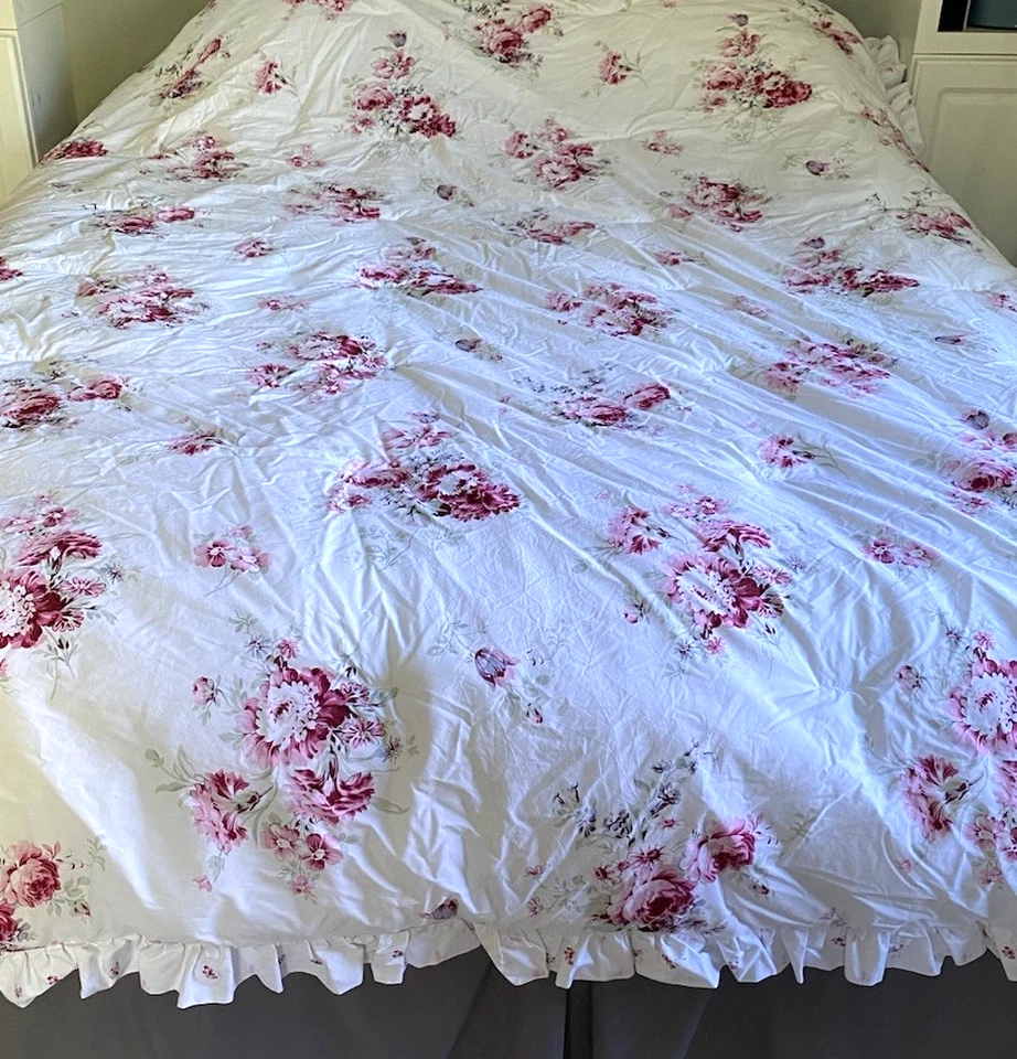 Simply Shabby Chic SUN BLEACHED FLORAL Pink Rose Ruffle Comforter Cotton Twin - Image 2 of 4