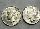 1922 AND 1925 PEACE DOLLARS SET OF TWO 90% SILVER ROLL UNCIRCULATED