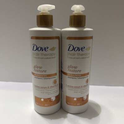 2 Pack Dove Hair Therapy Glow Restore Sulfate-Free Shampoo 13.5 fl oz Amino VHTF