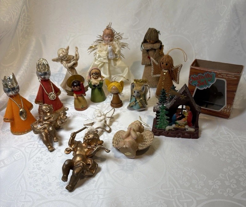 Vintage Angels Lot Doubl Glo Lil Angels Jute Burlap Christmas Ornaments HongKong