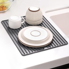 DISH DRYING MAT FLEXIBLE SILICONE DRYING MAT FOR KITCHEN COUNTER HEAT RESISTANT