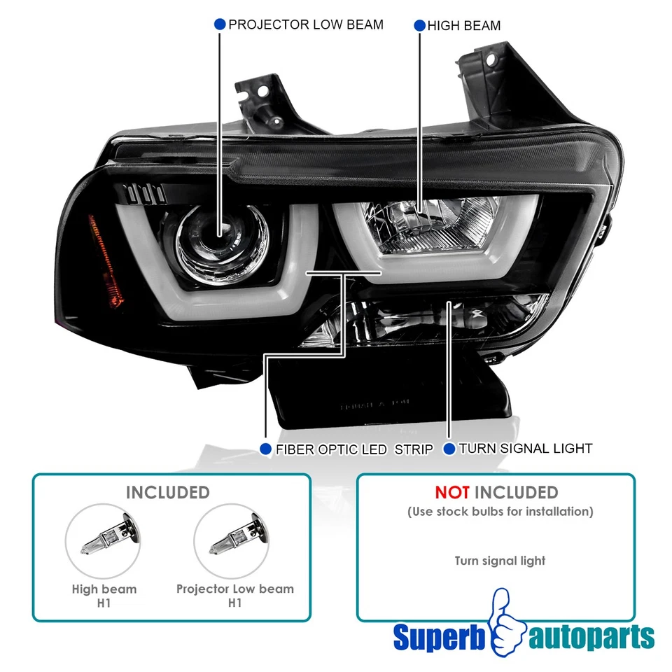 Fits 2011-2014 Dodge Charger Polished Black LED Dual Halo Projector Headlights — 第 3/4 张图片