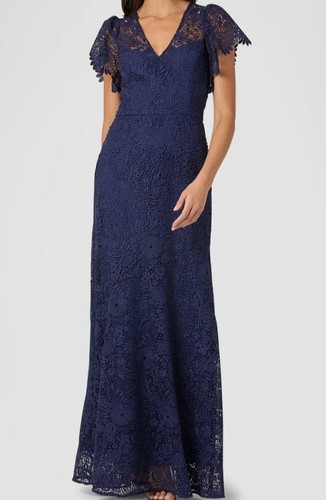 Shoshanna Women's Blue Manuela A-Line Floral Lace Gown Dress Size 8