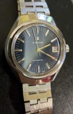 Rare EDOX Automatic Blue Dial Date Vintage Men Wtistwatch