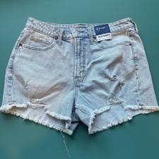 OLD NAVY "OG Straight" High-Rise Light Wash Blue Denim Distressed Shorts Size 12