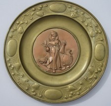 feines Kupfer-Messing Bild "Münchner Kindl" um 1900 Original Jugendstil!