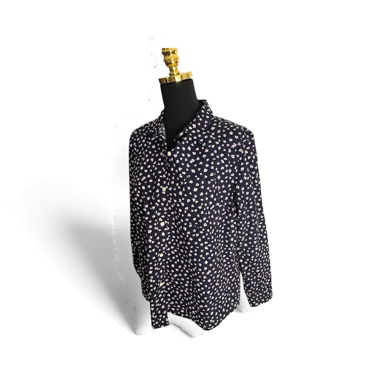 GAP Navy Floral Button-Up Long Sleeve Shirt Womens Size Large