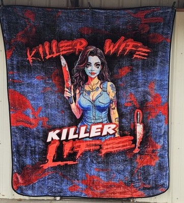 KILLER WIFE KILLER LIFE WOMAN KNIFE HORROR SCARY ANIME QUEEN BLANKET BEDSPREAD
