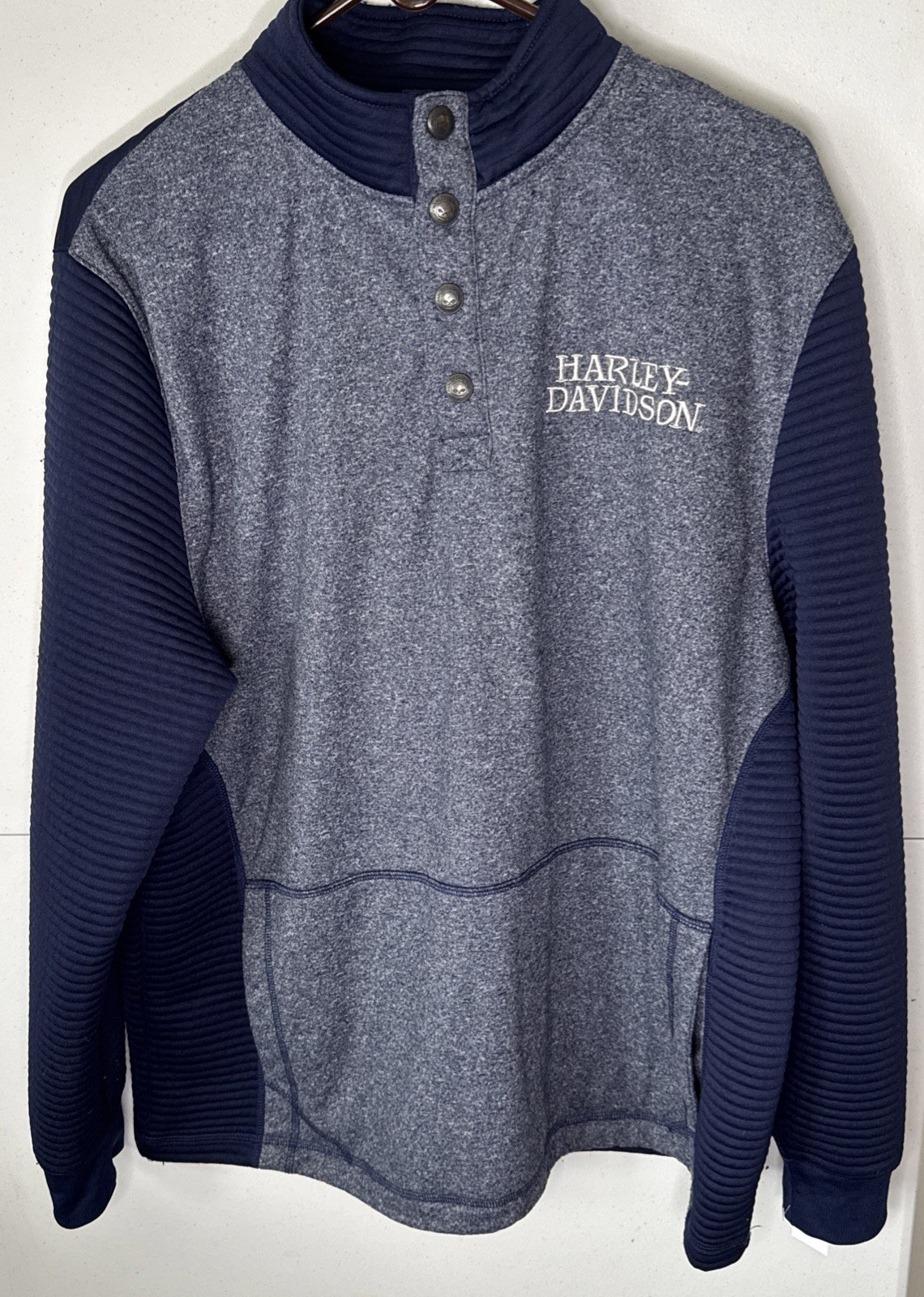Harley Davidson Button Down Pull Over Sweater Blu… - image 1