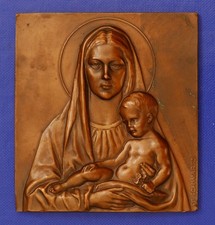 Maria/Madonna mit Jesus/Mutter mit Kind Bronze Plk. 72x80mm 239gr ST. SCHWARTZ