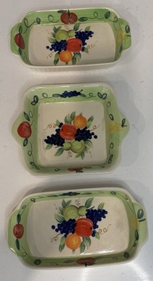 Set of 3 Hand-Painted Ceramic Serving Trays Tuscan Fruit Grape Italian Style