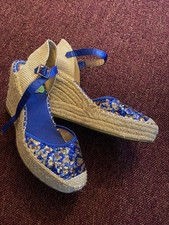 Primadonna 70's espadrille wedge platform shoes 40 blue silver sequins