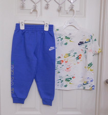 NWT 2pc Nike White Logo Shirt  Blue Logo Joggers Set sz 4t 6 or 7
