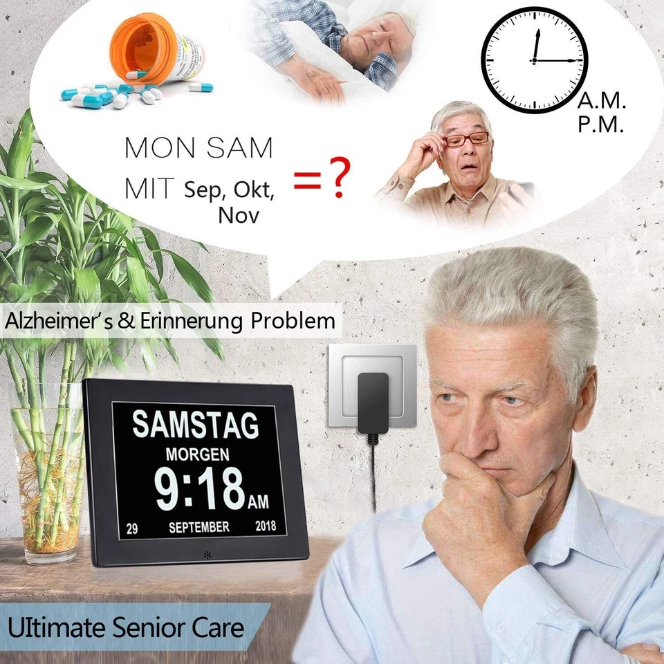 8" Großer Digital Kalender Tag Uhr Schrift Elektronischer Wecker für Senioren XQ - Bild 4 von 4