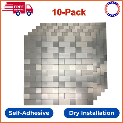 Art3D 10-Pack Self-Adhesive Metal Backsplash Peel&Stick Tile For Kitchen,12''x12''