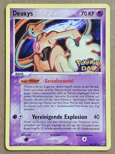 Deoxys 16/107 Pokemon Day Card German Exclusive Stamped EX Deoxys