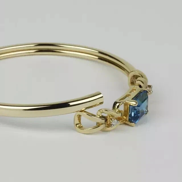 3 Ct Emerald Cut Lab Created Blue Topaz Women Bracelet in 14K Yellow Gold Plated - Image 3 of 4