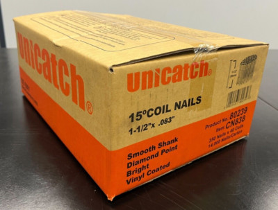 UNICATCH 80239  1-1/2'' X .083 Flat Coil Nail, Smooth/Bright, BDP, 14M/Case
