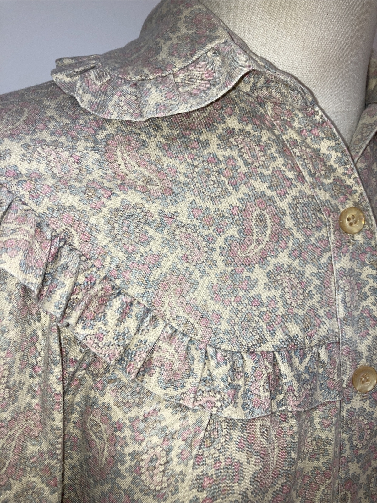 Rare Vintage Paisley 1970s Selfridges Floral Shirt with Frills, 21" pit to pit 3