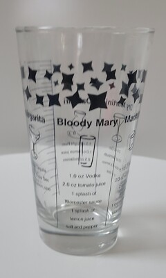 Vtg Mixed Drink Recipe Glass 6 - Daiquiri Dry Martini Manhattan Bloody Mary