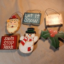 Christmas Wooden Hanging Wall Decor/ Ornaments Set Of 3 Farmhouse Rustic Country