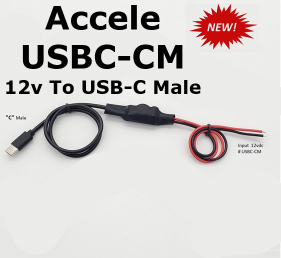 Accele AEW qc3.0 USBC-CM Hardwired 2 Wire 12 Volt to USB-C 12v 3A Adapter Cable-image