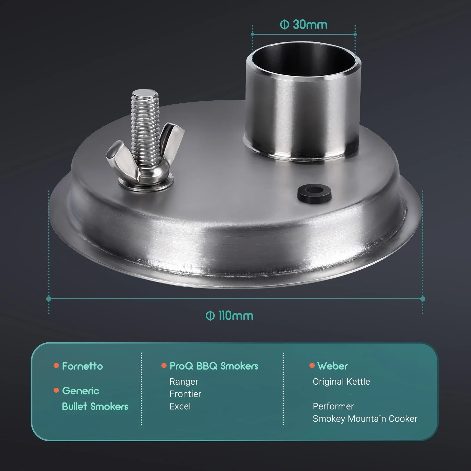 BBQ Smoker Round Adapter 11cm for Oven Controller Kamado Weber Egg Big Green Egg - Picture 1 of 3