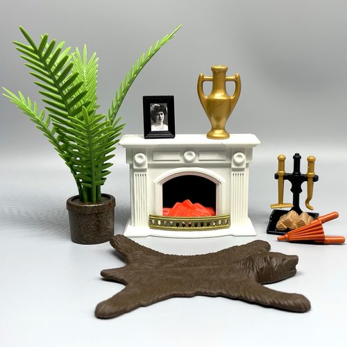 Playmobil Living Room Scene Fireplace Bearskin Rug Picture Urn Tools Furniture