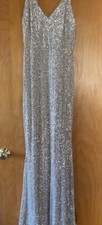 Windsor Women's Long Dress Gray with Sequins on Straps Evening Dress Size  S