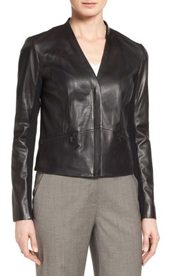 v neck leather jacket