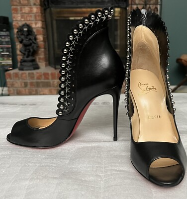 Christian Louboutin Black Leather Peep Toe Pijonina Pumps Heels