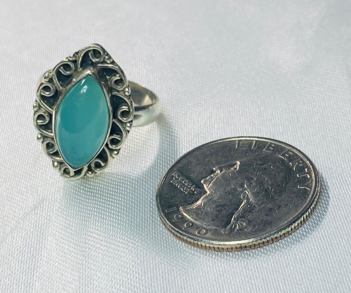 Sterling Silver 925 Chalcedony Scrollwork Ring Si… - image 6