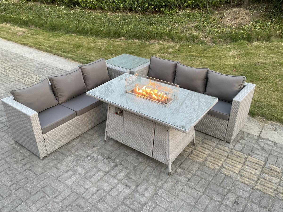 Fimous Outdoor PE Rattan Garden Furniture Heater Burner Gas Fire Pit Table  Sets | eBay